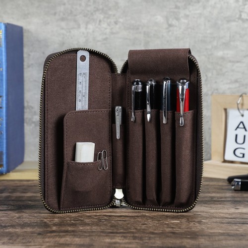 Echt leder federmäppchen etui - leder,